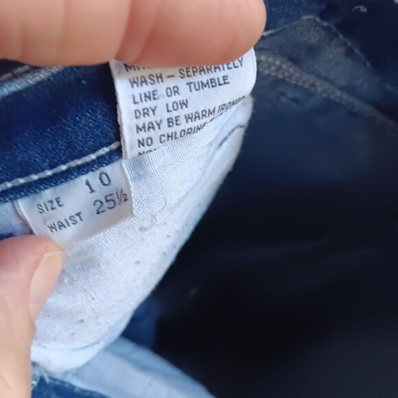 Vintage Girls Jeans 10 24x20 1980's Embroidered Disco Pockets Distress Repair - Picture 7 of 8